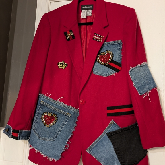 Red Custom Patchwork Valentines Day Blazer - Picture 2 of 9